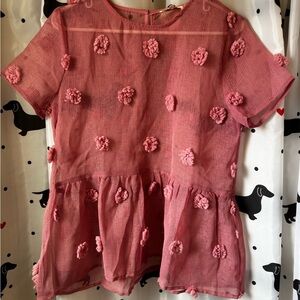 Entro Pink Sheer Top with Floral Details